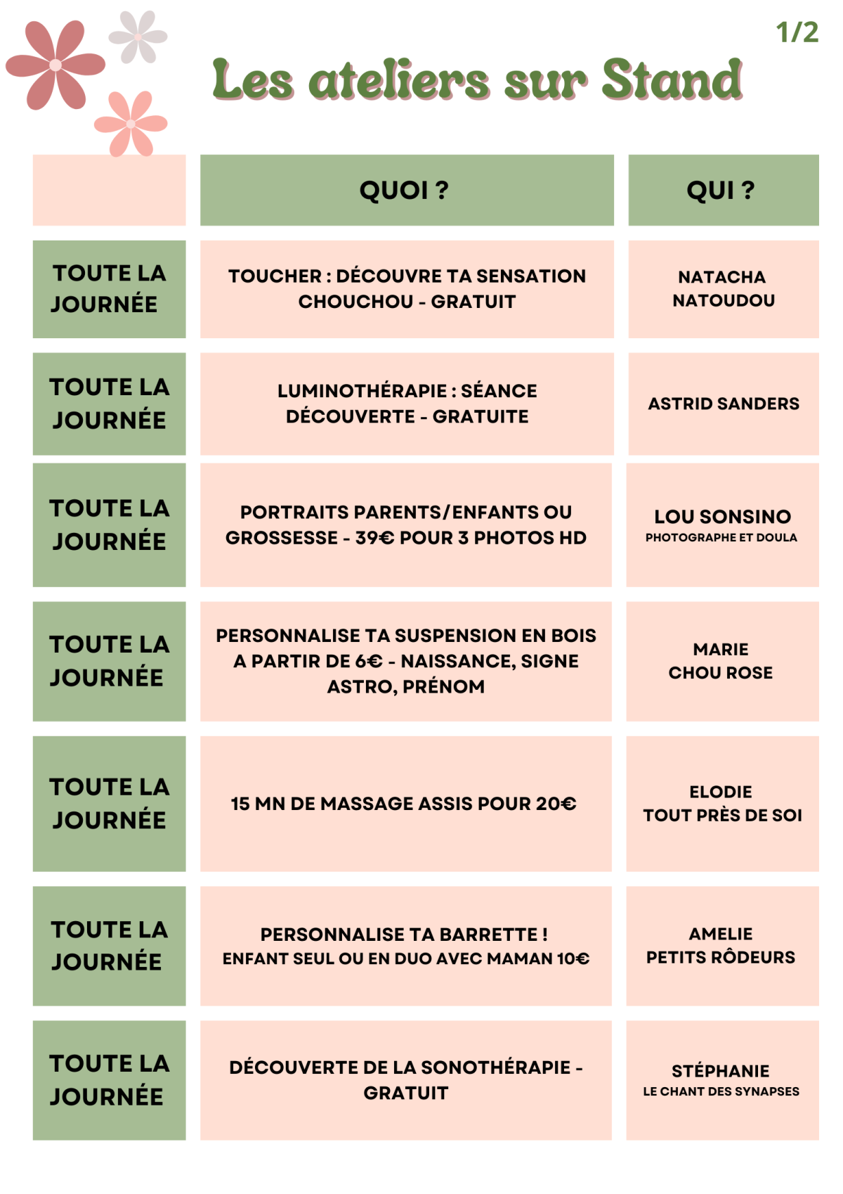 Programme ateliers sur Stand