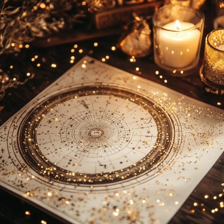 bougie et carte du ciel